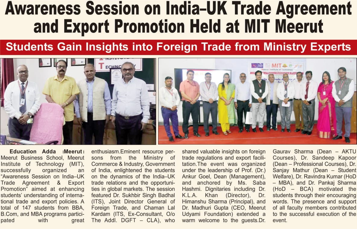 Awareness Session on India-UK Trade Agreement and Export Promotion Held at MIT Meerut